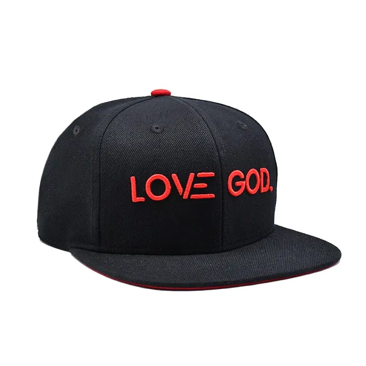 Adjustable 6-Panel Flat Brim High Quality Black Color Medium Profile 65% Cotton and 35% Polyester Fabric Snapback Caps 3