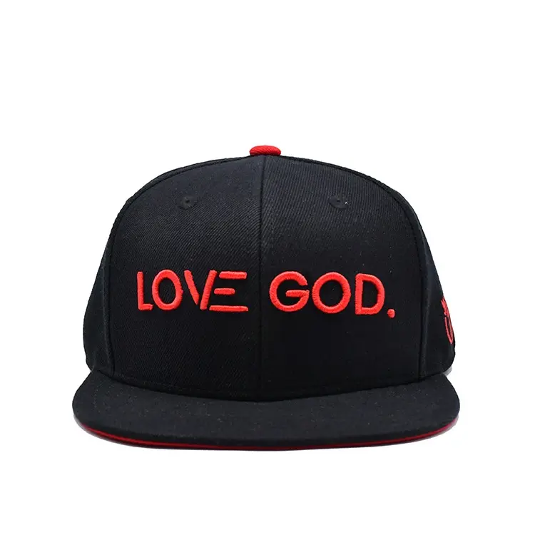 Adjustable 6-Panel Flat Brim High Quality Black Color Medium Profile 65% Cotton and 35% Polyester Fabric Snapback Caps 2