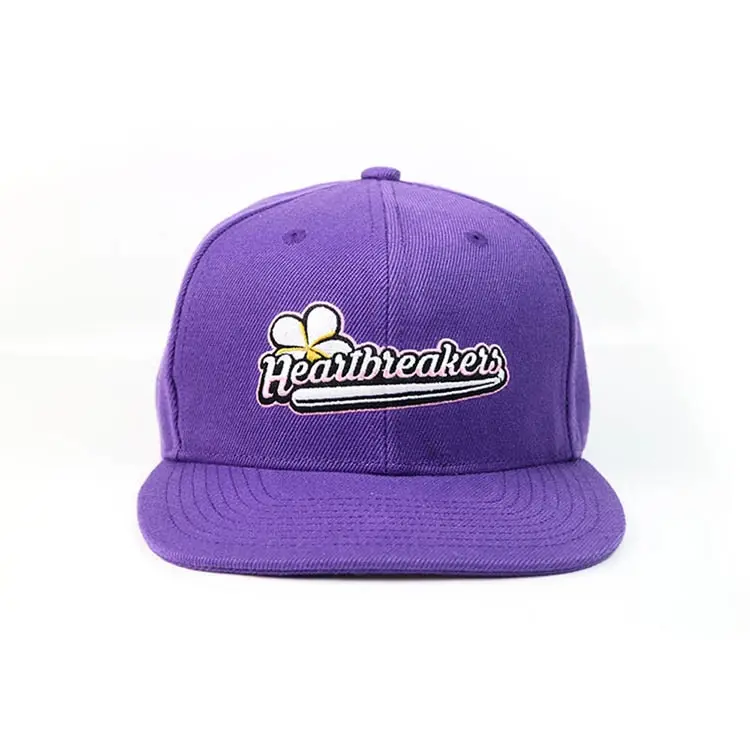 Adjustable 6-Panel Flat Brim High Quality Purple Color Medium Profile 65% Cotton and 35% Polyester Fabric Snapback Sports Hats 1