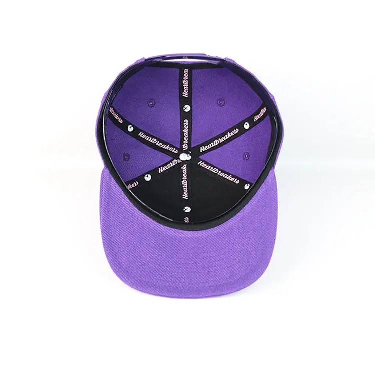 Adjustable 6-Panel Flat Brim High Quality Purple Color Medium Profile 65% Cotton and 35% Polyester Fabric Snapback Sports Hats 4