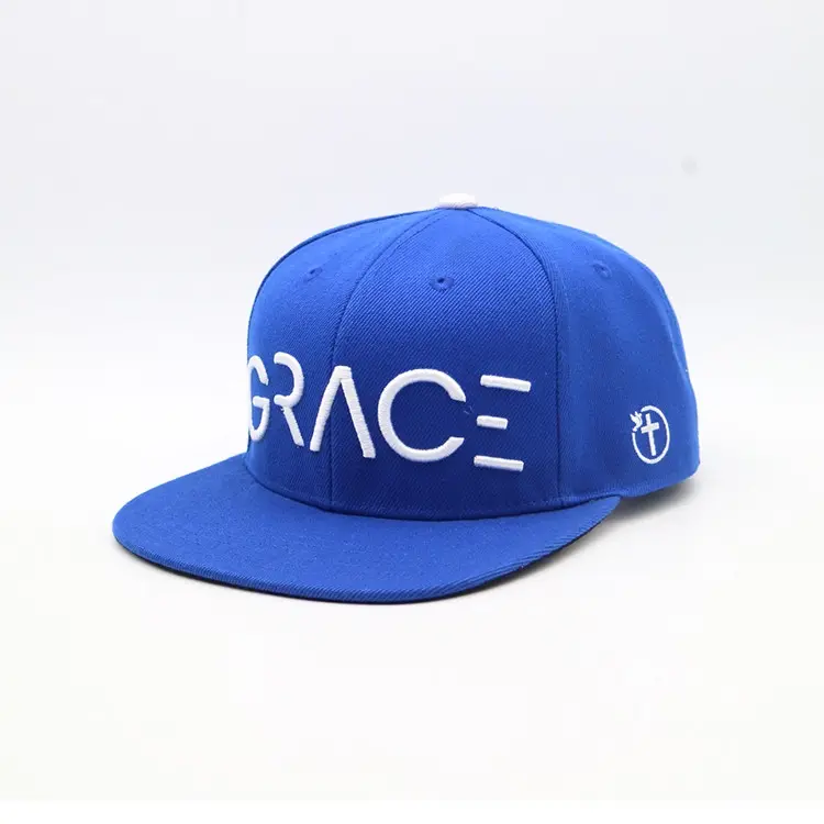 Adult Flat Brim Snapback Hats Plastic Closure 6 Panels Blue Color High Quality Medium Profile Cotton/Polyester Fabric Dad Hats 1