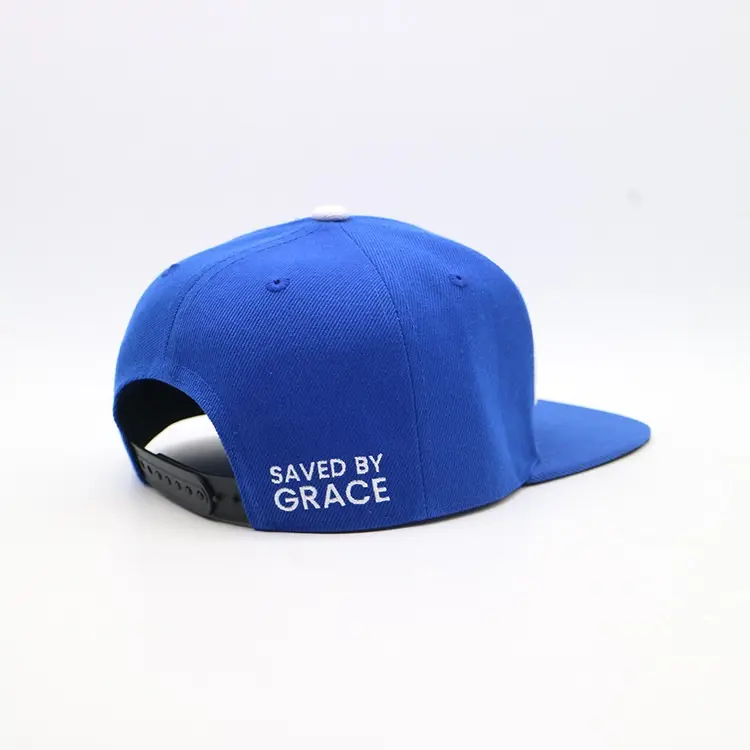 Adult Flat Brim Snapback Hats Plastic Closure 6 Panels Blue Color High Quality Medium Profile Cotton/Polyester Fabric Dad Hats 3