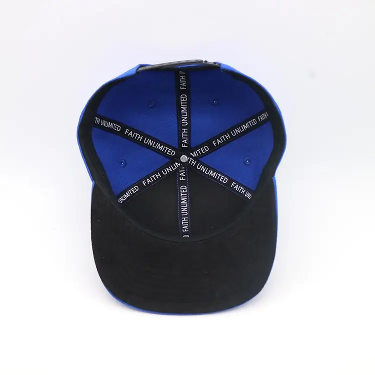 Adult Flat Brim Snapback Hats Plastic Closure 6 Panels Blue Color High Quality Medium Profile Cotton/Polyester Fabric Dad Hats 5
