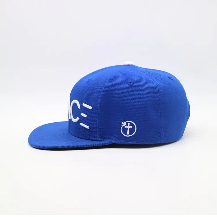 Adult Flat Brim Snapback Hats Plastic Closure 6 Panels Blue Color High Quality Medium Profile Cotton/Polyester Fabric Dad Hats 2