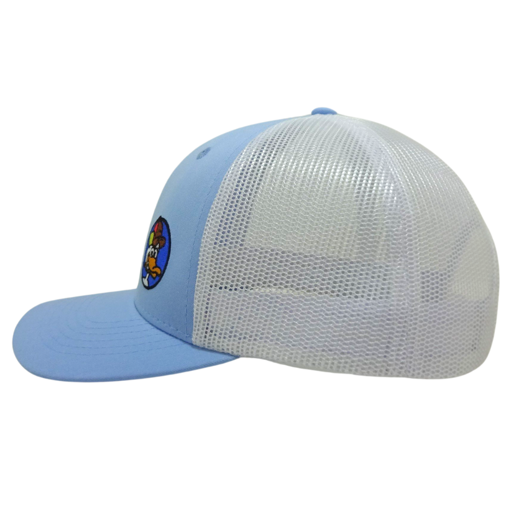 Baby Blue Trucker 6 Panel Slight Curved Brim White Mesh Structured Plastic Single Breasted Buckle Cartoon Pattern for All Ages 4