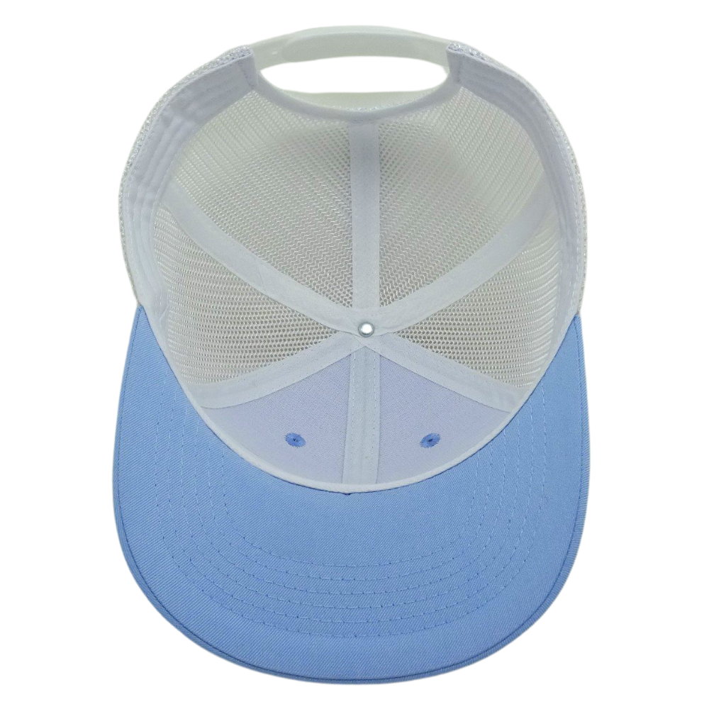 Baby Blue Trucker 6 Panel Slight Curved Brim White Mesh Structured Plastic Single Breasted Buckle Cartoon Pattern for All Ages 6