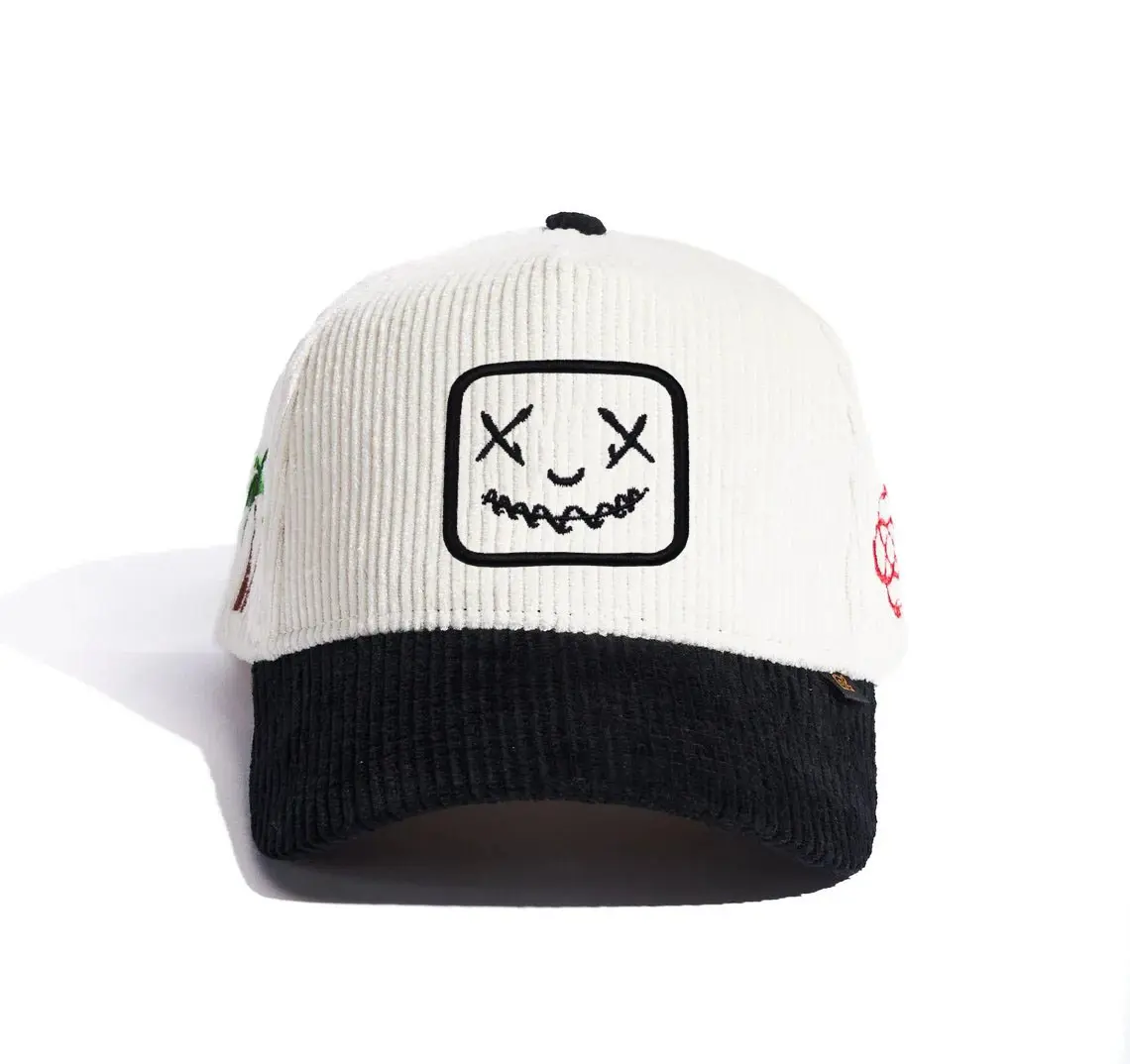 Baseball Caps Custom Embroidery Logo Corduroy Hat 5-Panel Curved Brim High Quality White/Black Color Medium Profile Baseball Cap