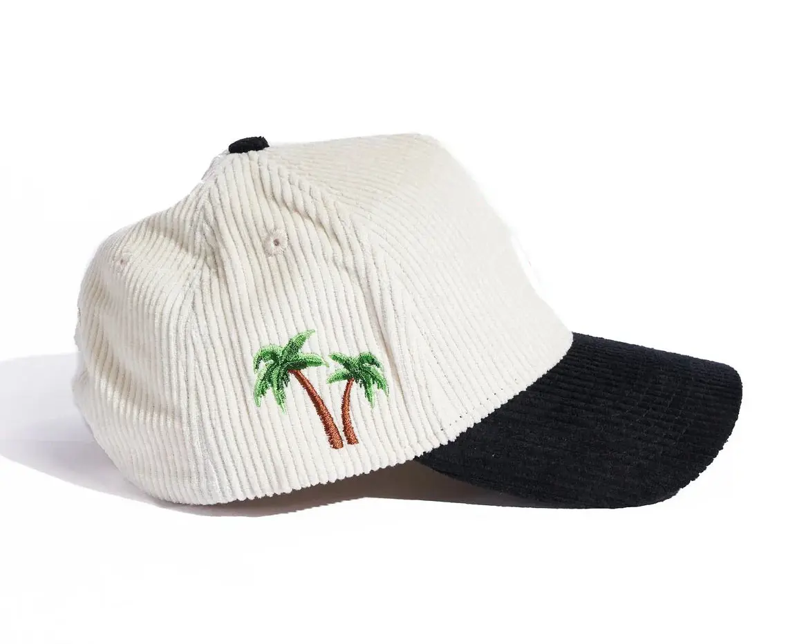 Baseball Caps Custom Embroidery Logo Corduroy Hat 5-Panel Curved Brim High Quality White/Black Color Medium Profile Baseball Cap 3