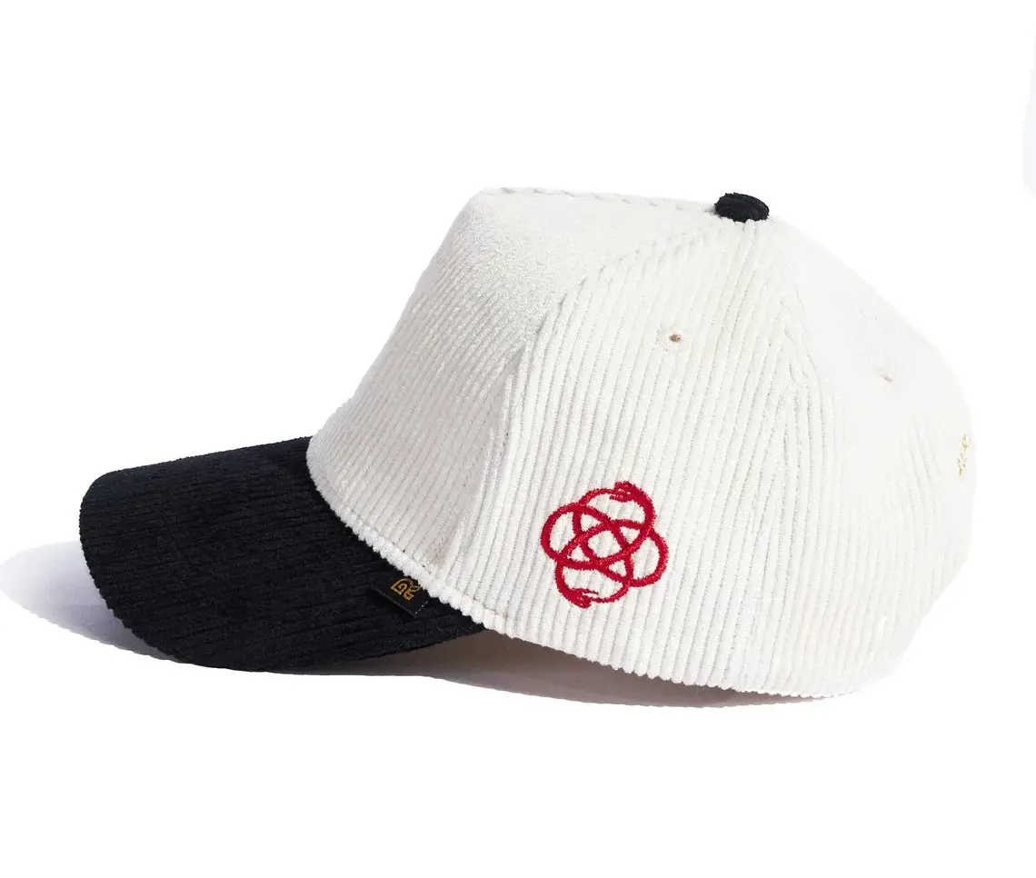 Baseball Caps Custom Embroidery Logo Corduroy Hat 5-Panel Curved Brim High Quality White/Black Color Medium Profile Baseball Cap 4