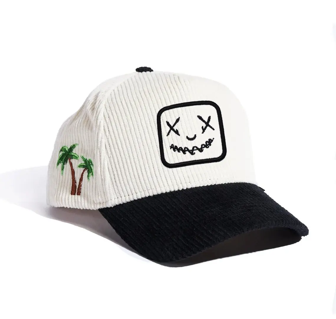 Baseball Caps Custom Embroidery Logo Corduroy Hat 5-Panel Curved Brim High Quality White/Black Color Medium Profile Baseball Cap 2