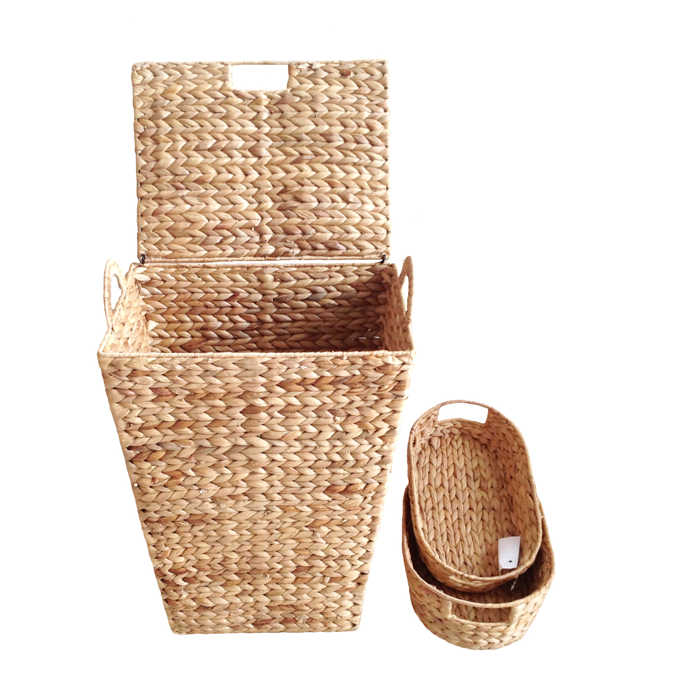Good Price Rectangular Water Hyacinth Hamper Covered With Lids And 2 Small Baskets Handles On Both Sides Are Easy To Move