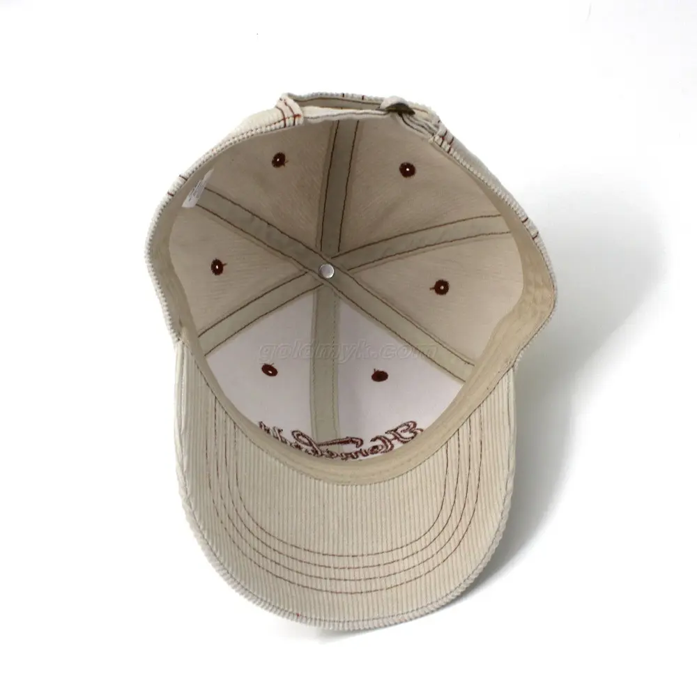 Beige Color Baseball Caps Custom Embroidery Logo Corduroy Hat 6-Panel Curved Brim High Quality Low Profile Baseball Cap 3