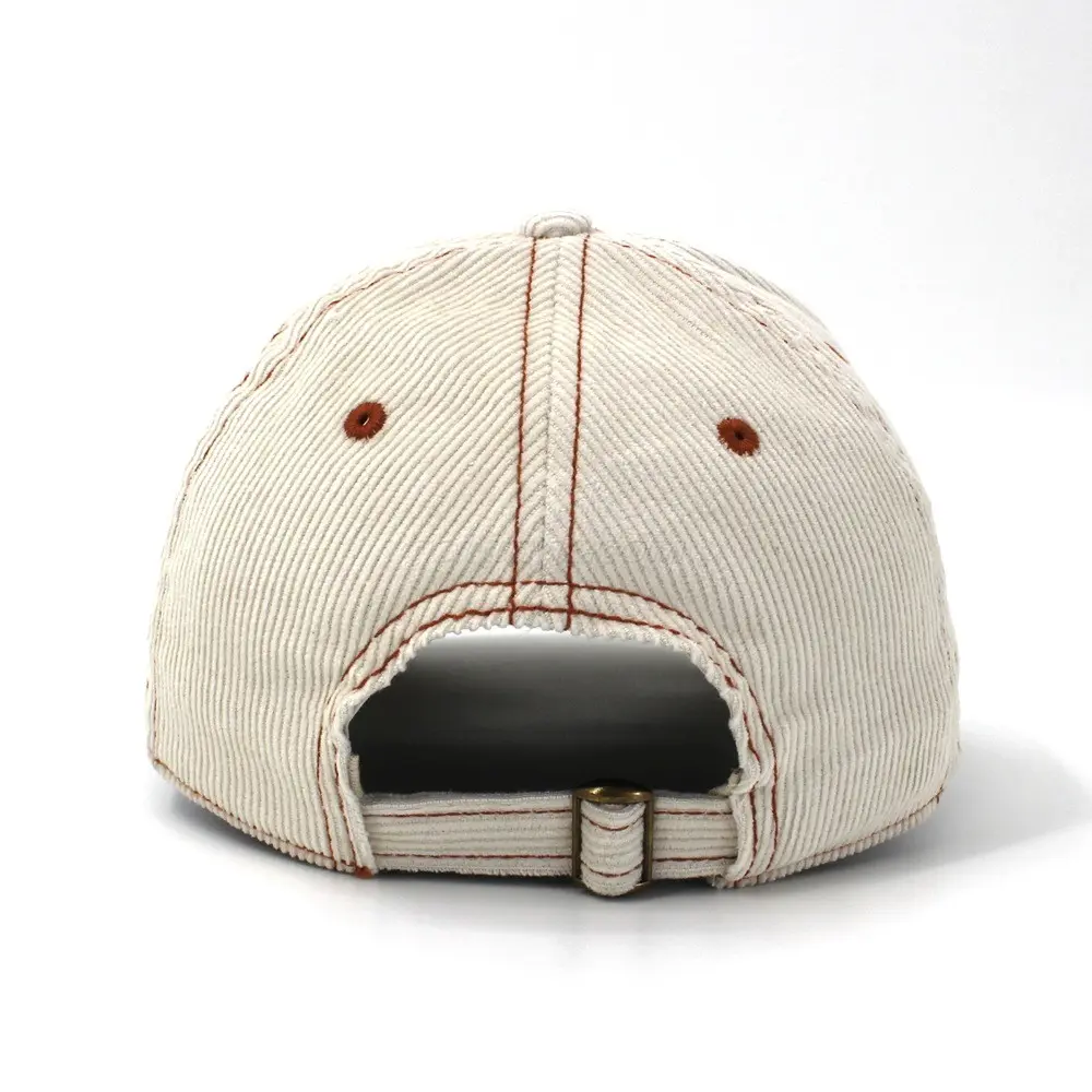 Beige Color Baseball Caps Custom Embroidery Logo Corduroy Hat 6-Panel Curved Brim High Quality Low Profile Baseball Cap 2