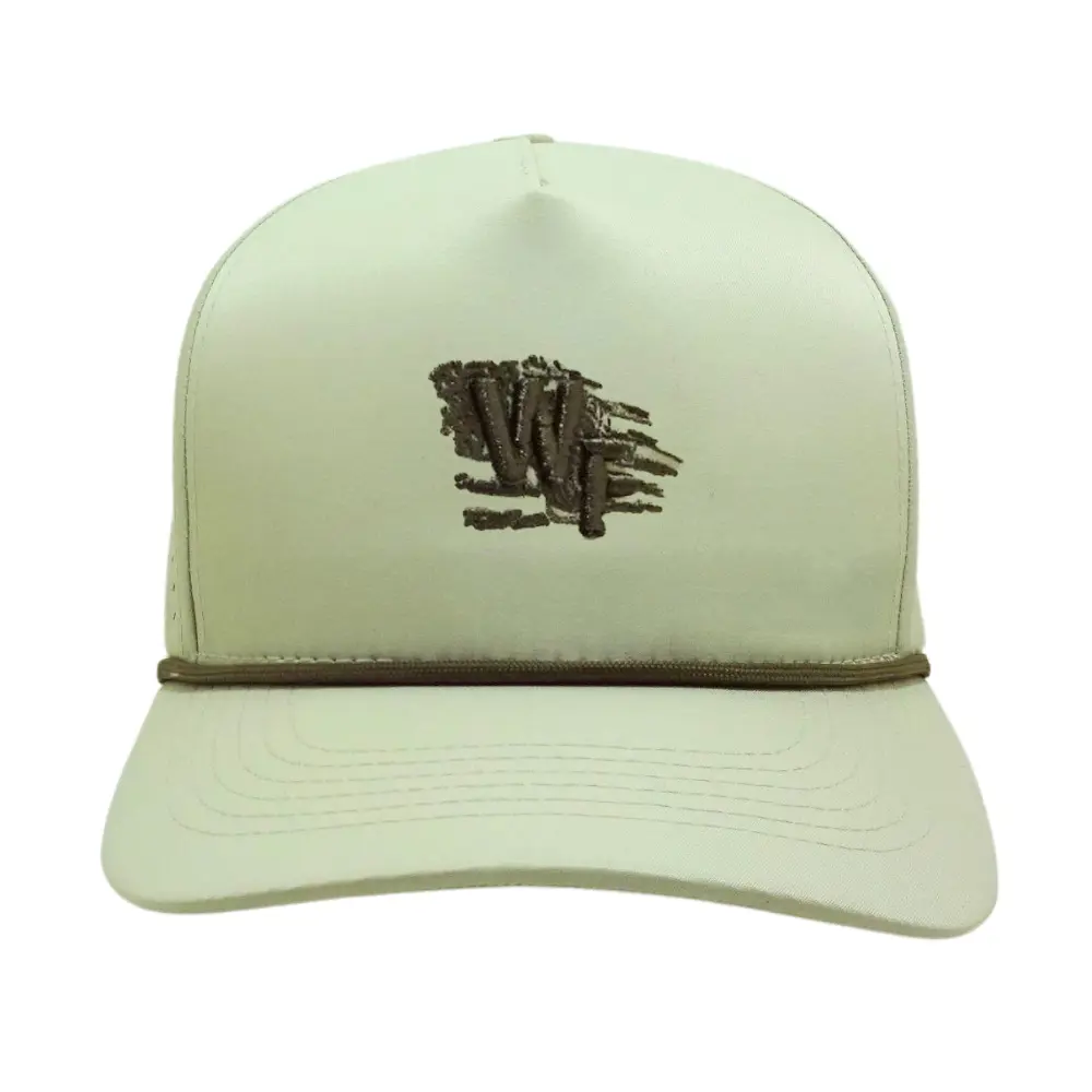 Beige Laser Cut Hole Perforated Waterproof Trucker Hats 5 Panel With Rope Structured 3D Embroidered Front Left Snapback Closure 2