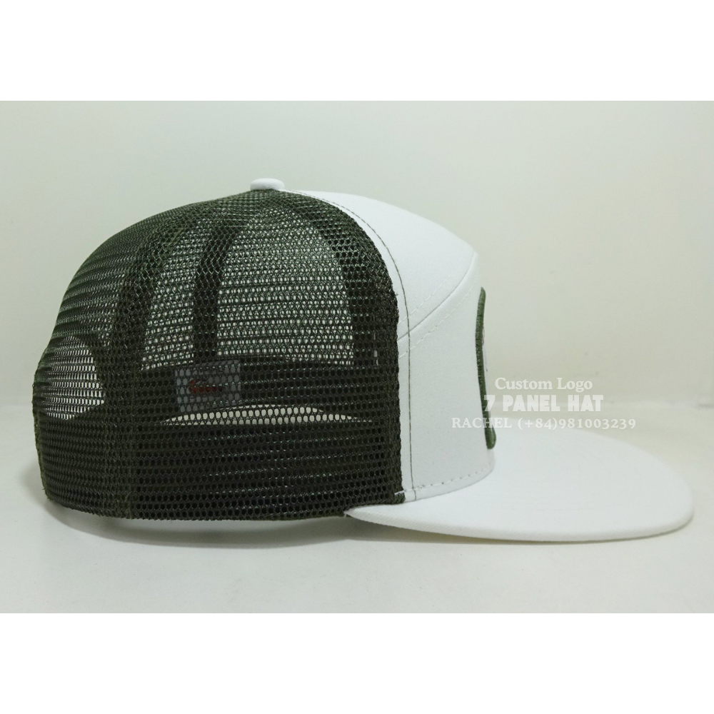 Best seller 7 Panel Trucker Hats Embroidered/Woven Patch Flat Brim White/Black Mesh Snapback Closure For Hiking Vietnam Headwear 5