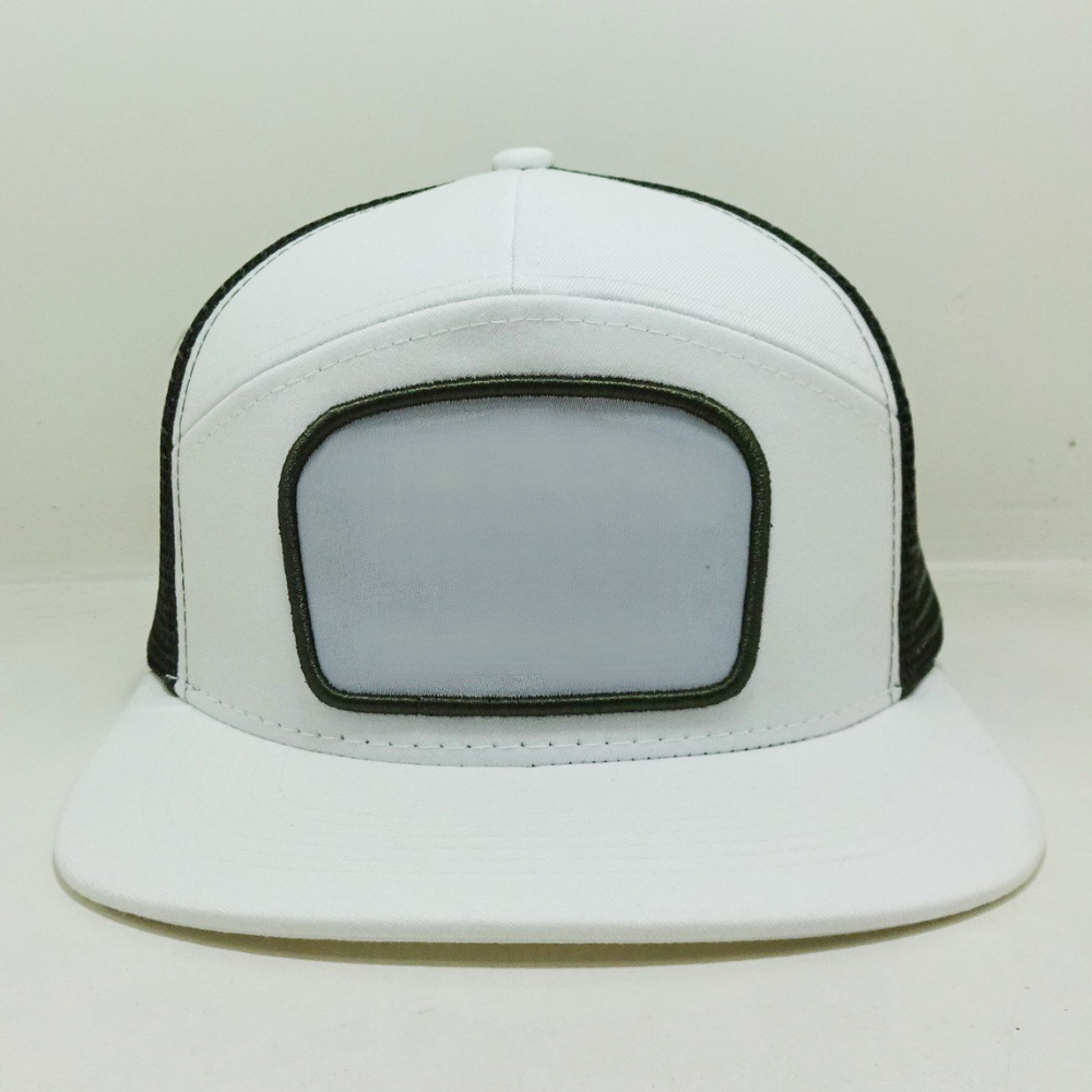 Best seller 7 Panel Trucker Hats Embroidered/Woven Patch Flat Brim White/Black Mesh Snapback Closure For Hiking Vietnam Headwear 2