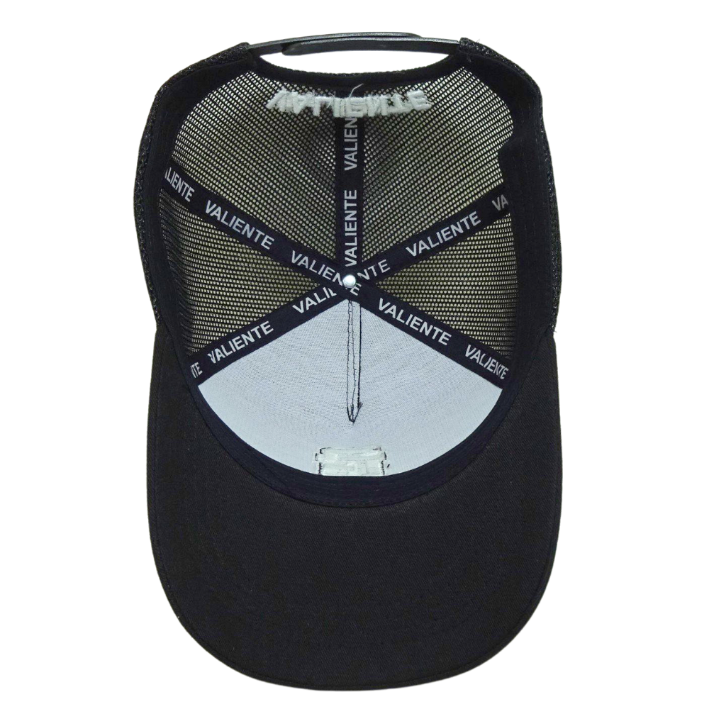 Black 5 Panel Structured Trucker Hat Custom 3D Embroidered Logo on Front and Back Curved Inner Printed Seam Tapes With Your Logo 5