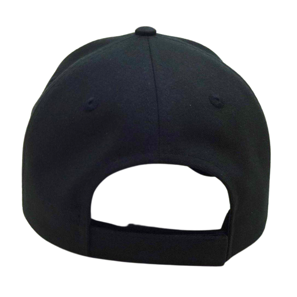 Black Baseball Cap 6 Panel Custom 2D Flat Pink Embroidery on Front Side Contrast Threads on Curved Brim Magic Tape Back Closure 7
