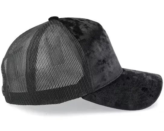 Black Color Velvet Trucker Hat Custom Logo 5-Panel Curved Brim High Quality Medium Profile Wholesale Products Trucker Hat 4