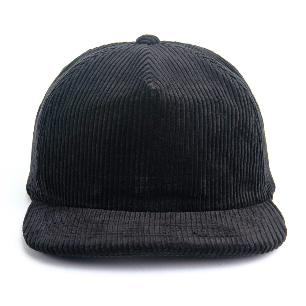 Black Embroidered Corduroy Snapback 5 Panel High Profile Structured Caps Plastic Single Row Snapback Closure Vintage Styles OEM 2