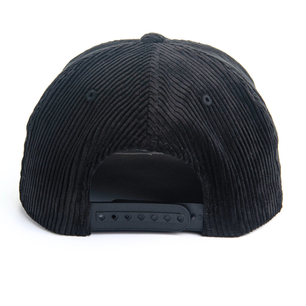 Black Embroidered Corduroy Snapback 5 Panel High Profile Structured Caps Plastic Single Row Snapback Closure Vintage Styles OEM 7