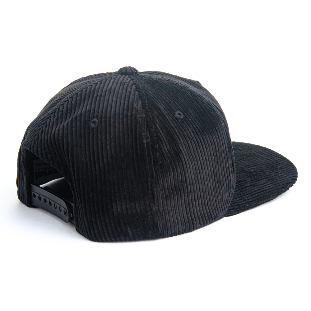 Black Embroidered Corduroy Snapback 5 Panel High Profile Structured Caps Plastic Single Row Snapback Closure Vintage Styles OEM 6