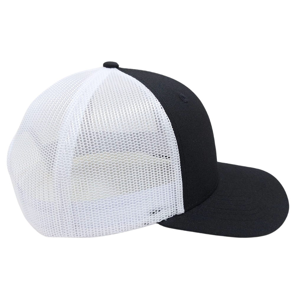 Black Embroidered Trucker Hat 6 Panel Cartoon Pattern Structured Cap White Mesh Plastic Single Breasted Buckle High Quality OEM 5