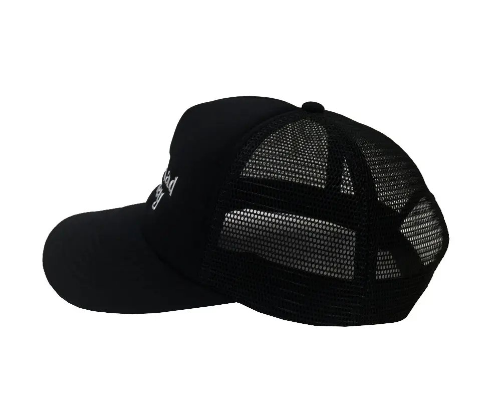 Black Foam Trucker Hat for Men 5-Panel Curved Brim High Quality Medium Profile Trendy Trucker Mesh Hats in Vietnam Factory 1