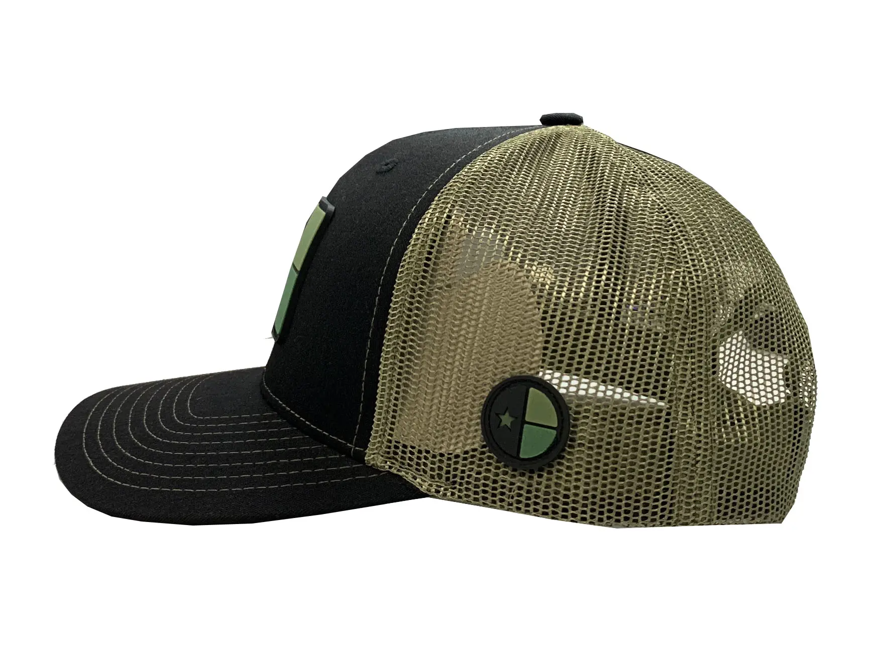 Black/ Green High Quality Trucker Hat for Man Custom Logo 65% Cotton 35% Polyester Fabric Plastic Buckle Snapback Cap 3