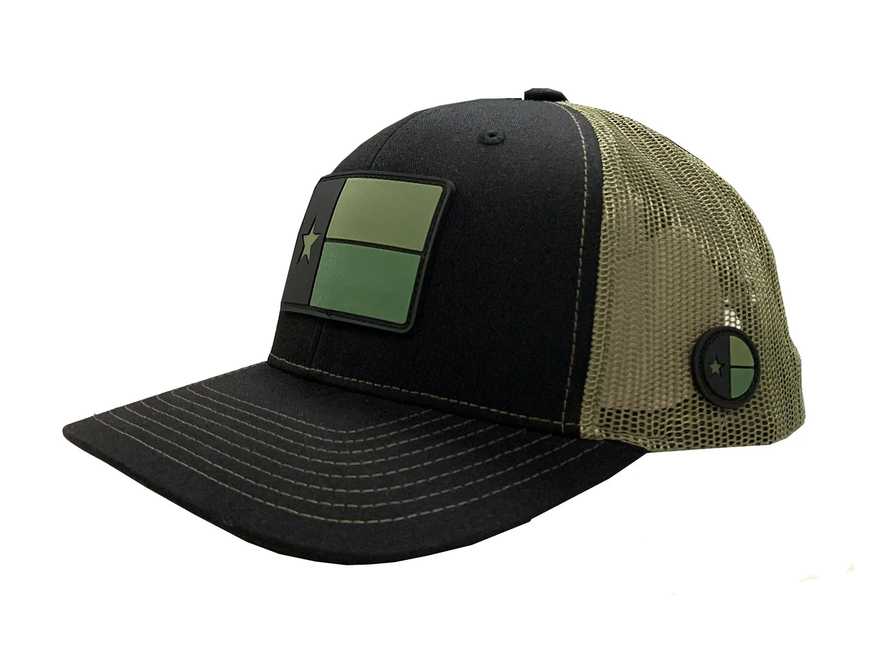 Black/ Green High Quality Trucker Hat for Man Custom Logo 65% Cotton 35% Polyester Fabric Plastic Buckle Snapback Cap 2
