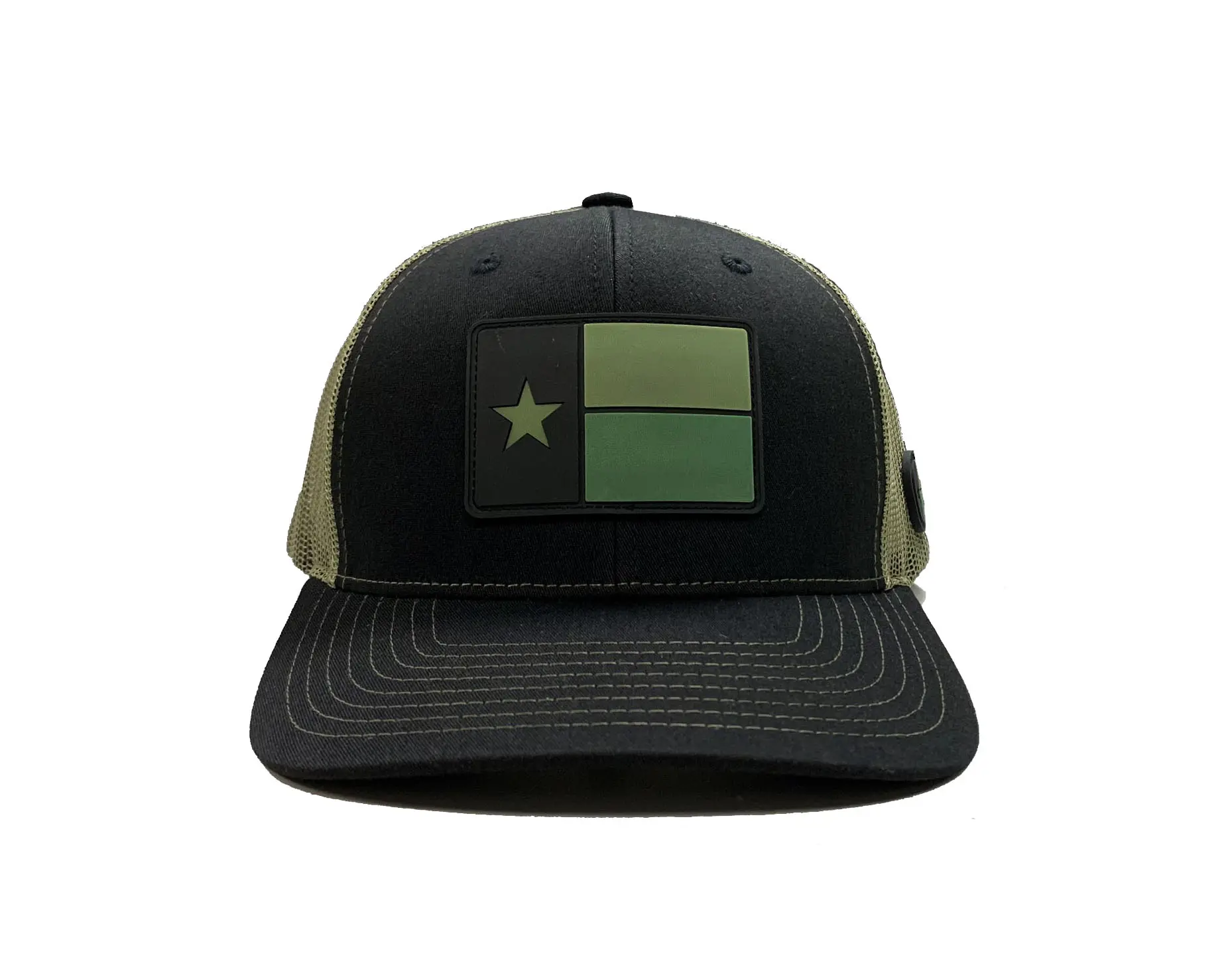 Black/ Green High Quality Trucker Hat for Man Custom Logo 65% Cotton 35% Polyester Fabric Plastic Buckle Snapback Cap 1