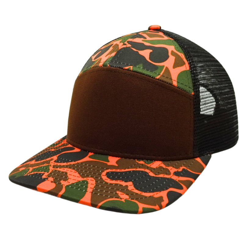 Blank Camouflage Hats Wholesale 7 Panel Streetwear Mesh Back Trucker Hat Adjustable Closure Cap Vietnam OEM ODM Supplier L01 2