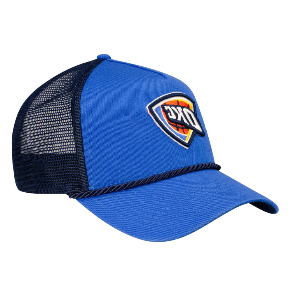 Blue 6 Panel Trucker Hat Structured Gorras Embroidered Custom Black/White Rope On Brim Contrast Stitching Line Snapback Closure 4
