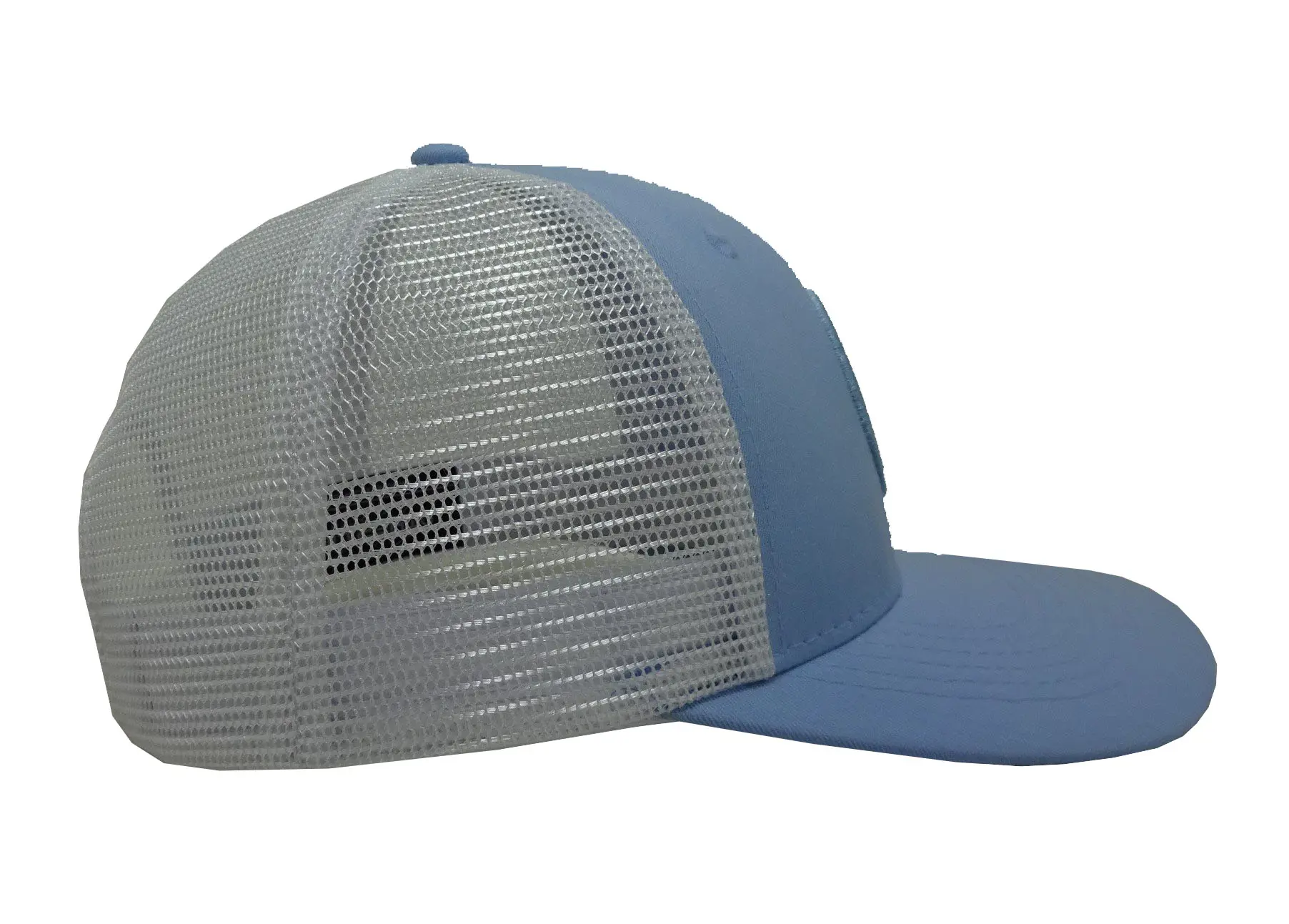 Blue Color Woven Patch logo 6-Panel Curved Brim High Quality Medium Profile Cotton and Mesh Fabric Trucker Hat 4