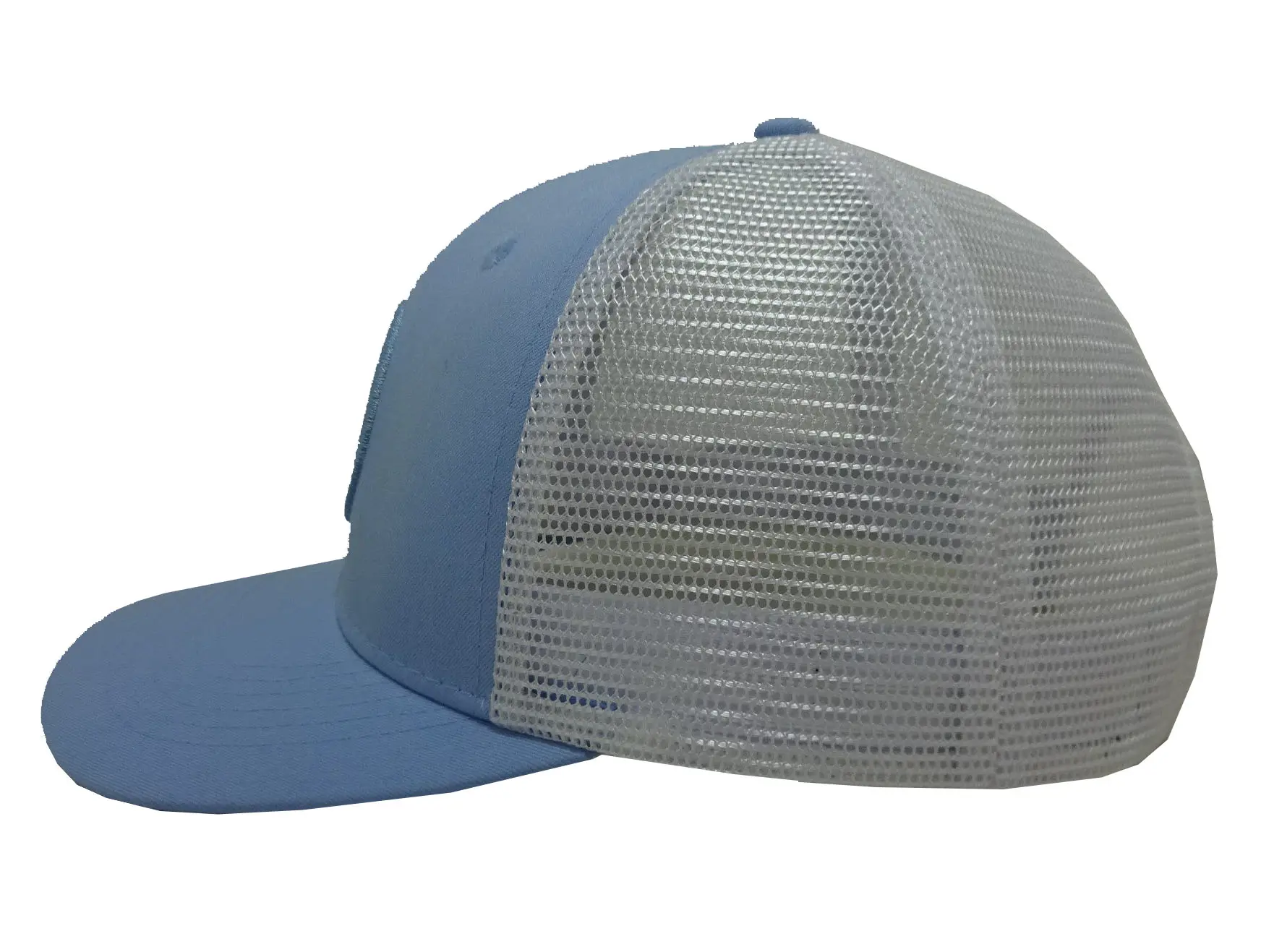 Blue Color Woven Patch logo 6-Panel Curved Brim High Quality Medium Profile Cotton and Mesh Fabric Trucker Hat 3
