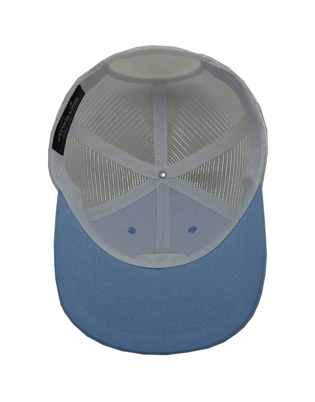 Blue Color Woven Patch logo 6-Panel Curved Brim High Quality Medium Profile Cotton and Mesh Fabric Trucker Hat 5
