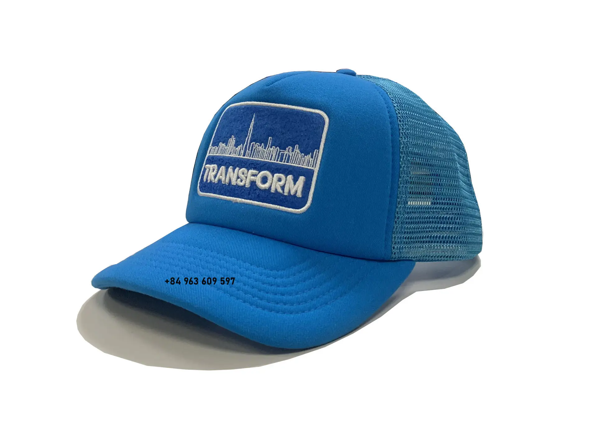 Blue Foam Hat Unisex Puff Hat Embroidery on Felt Patch Vietnam Promotional Brand Hats for Business Custom Design 2