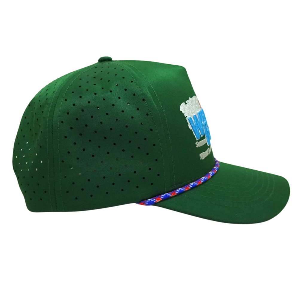 Bulk OEM Order 5 Panel Green Waterproof Laser Cut Hole Perforated With Rope Structured Embroidery Cap for Men and Women All Ages 5