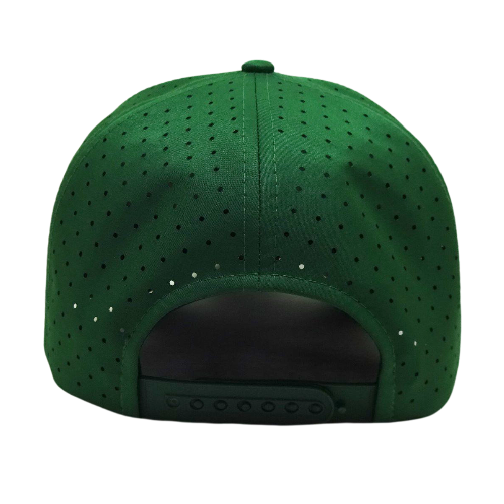 Bulk OEM Order 5 Panel Green Waterproof Laser Cut Hole Perforated With Rope Structured Embroidery Cap for Men and Women All Ages 7