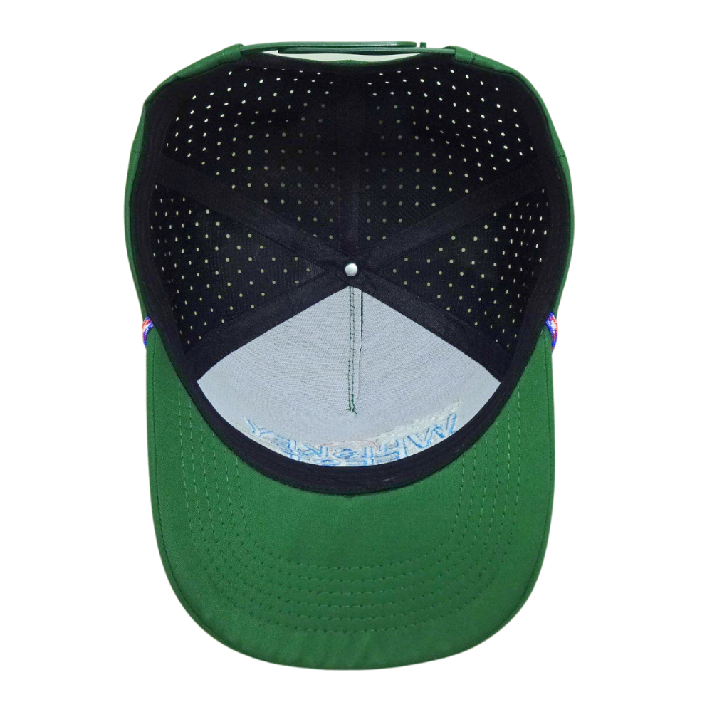 Bulk OEM Order 5 Panel Green Waterproof Laser Cut Hole Perforated With Rope Structured Embroidery Cap for Men and Women All Ages 6