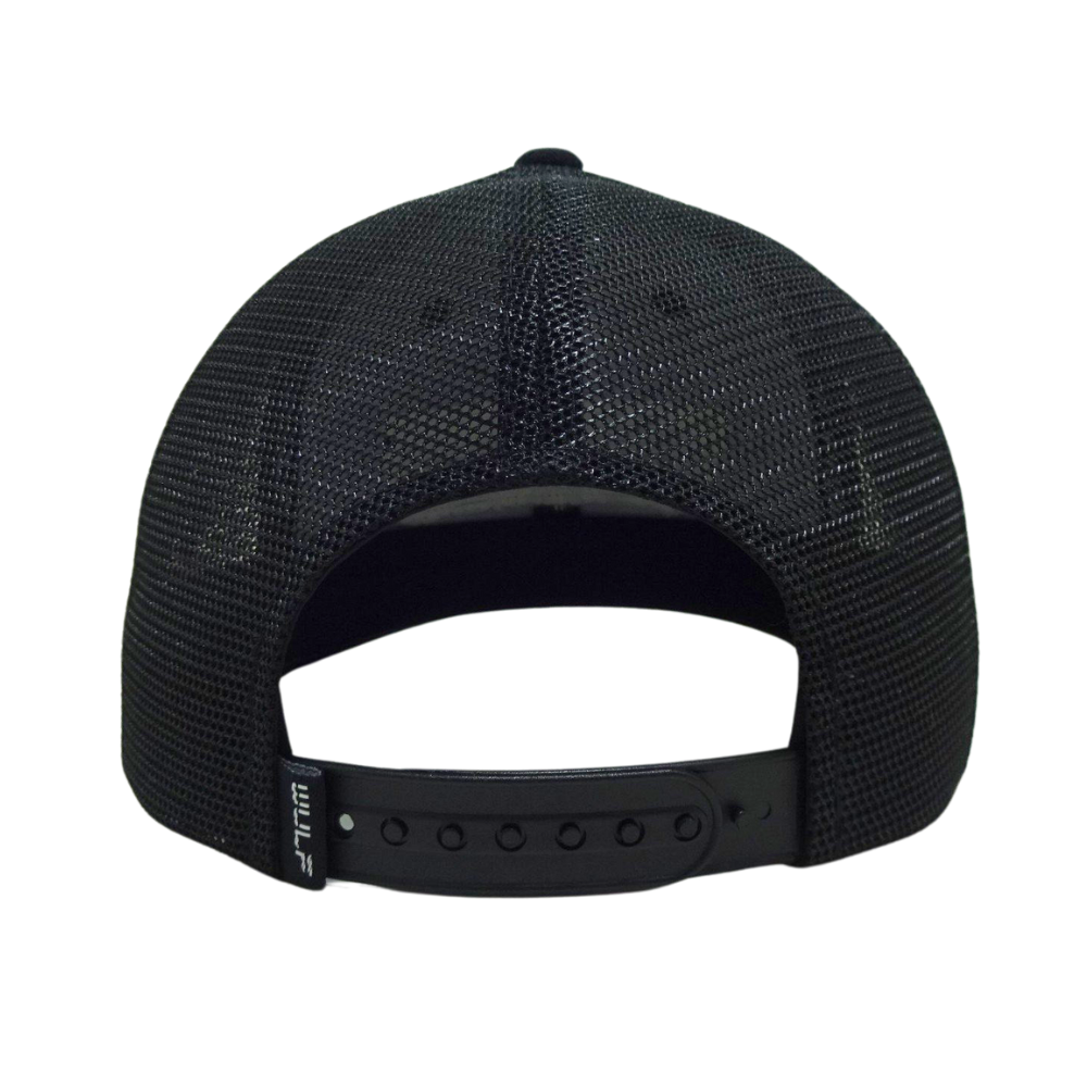 Bulk Order High Quality Custom Rubber Logo Patch Trucker Hat Semi Curve Black Mesh and Logo on Left Side Single Breasted Buckle 6