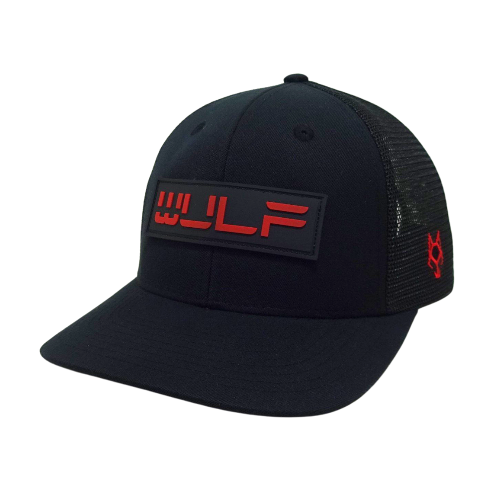 Bulk Order High Quality Custom Rubber Logo Patch Trucker Hat Semi Curve Black Mesh and Logo on Left Side Single Breasted Buckle 2
