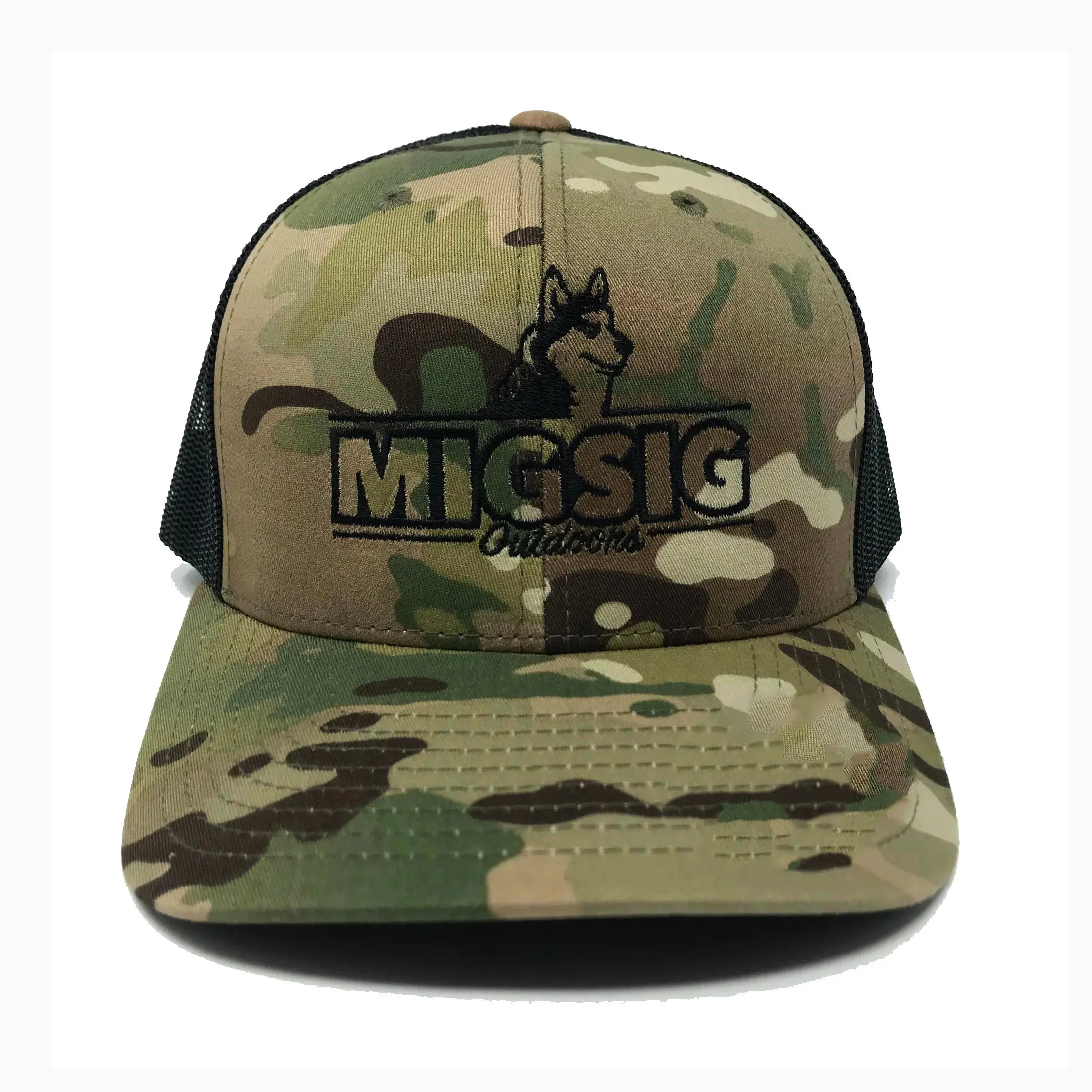Camo Sports Cap 2D Embroidery 6-Panel Pre-Curved Brim High Quality Medium Profile Wholesale Products Trucker Hats Snapback Cap 1