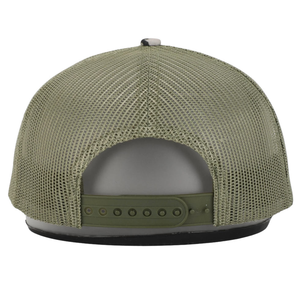 Camouflage 7 Panel Trucker Hats Gorras 3D Embroidered/Woven Logo Adjustable Cap Mesh Flat Brim Snapback Single Row Buckle Unisex 5