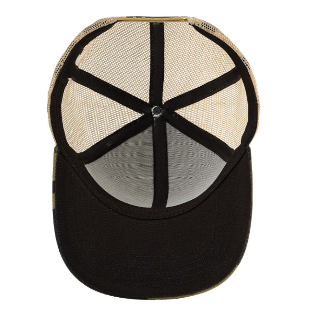 Camouflage/Beige Trucker Hats 6 Panels Gorras Caps Embroidered Logo Patch Flat Brim Breathable Adjustable Plastic Snapback OEM 4