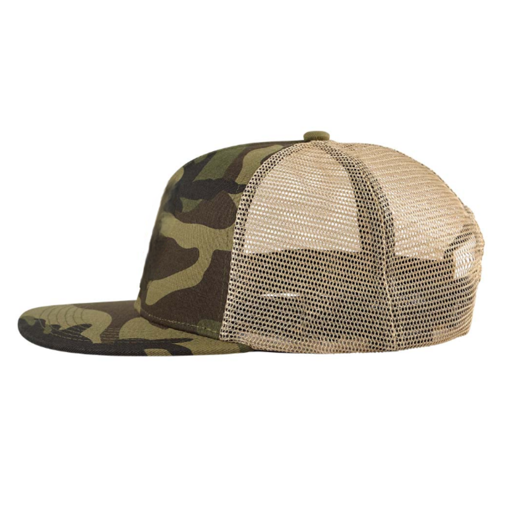 Camouflage/Beige Trucker Hats 6 Panels Gorras Caps Embroidered Logo Patch Flat Brim Breathable Adjustable Plastic Snapback OEM 3
