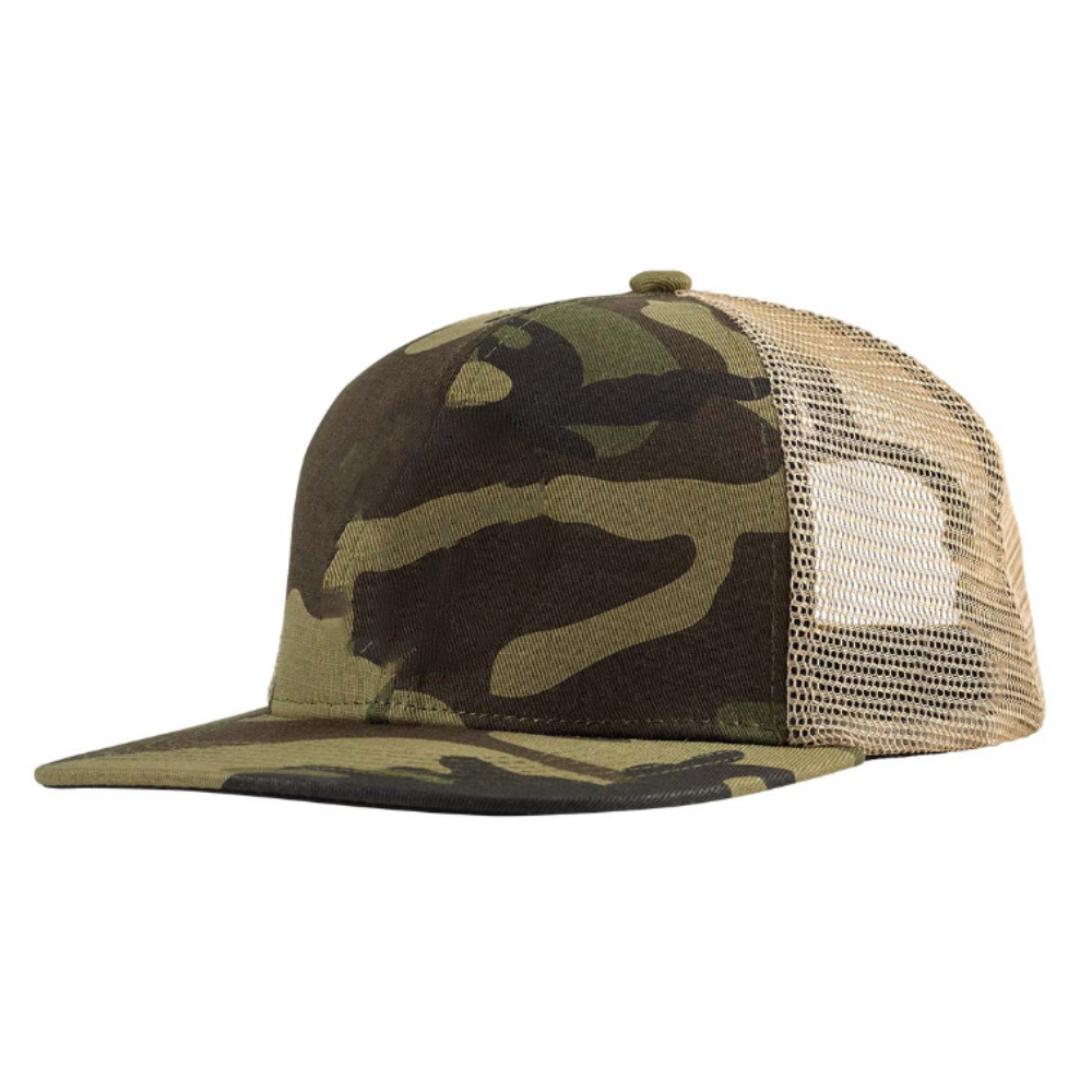 Camouflage/Beige Trucker Hats 6 Panels Gorras Caps Embroidered Logo Patch Flat Brim Breathable Adjustable Plastic Snapback OEM 2