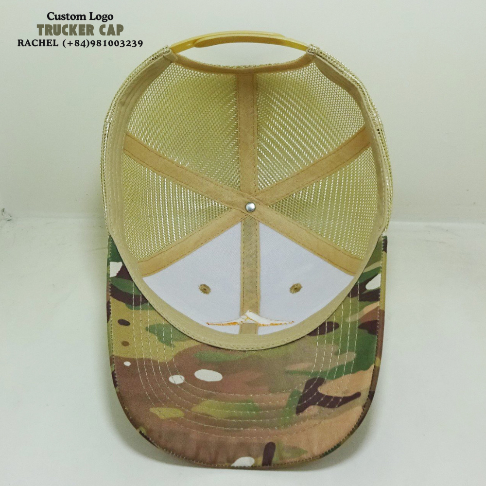 Camouflage/Beige Trucker Hats 6 Panels Structured Caps Gorras Slightly Curved Brim Adjustable Snapback Closure For Outdoor Event 6