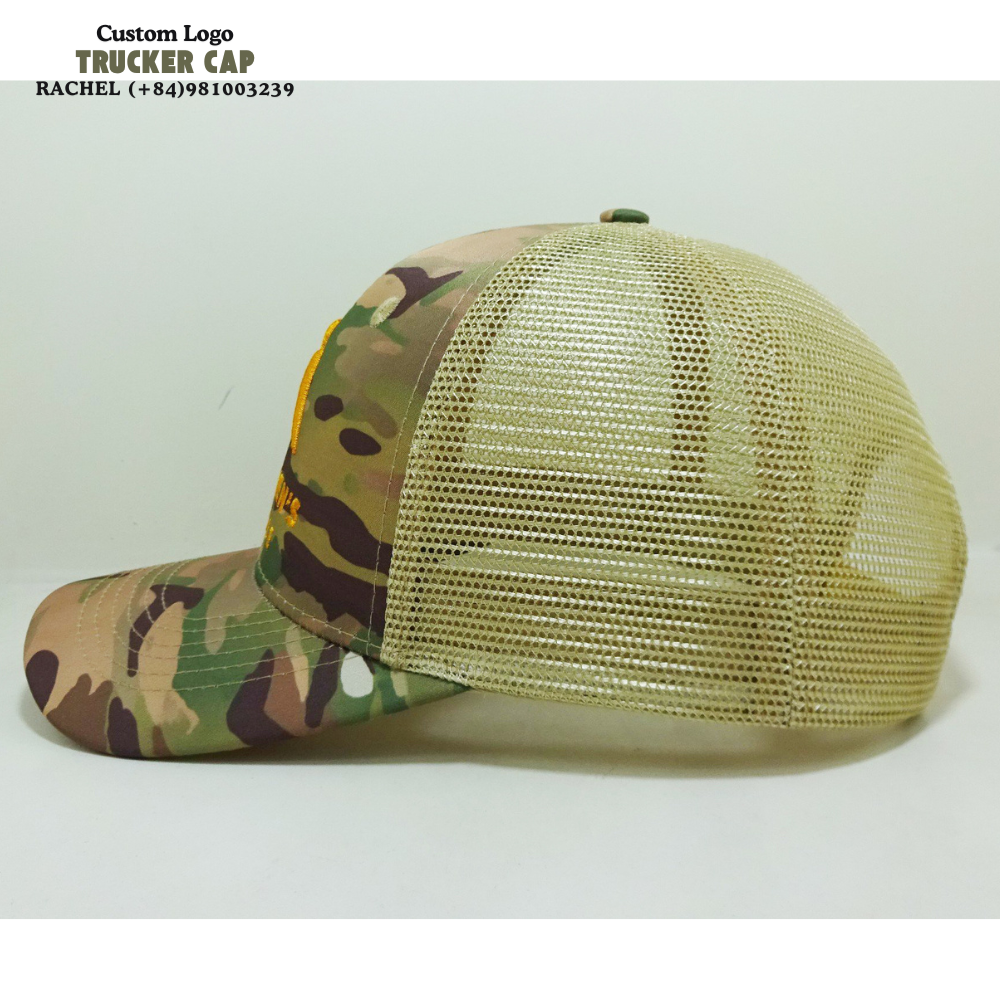 Camouflage/Beige Trucker Hats 6 Panels Structured Caps Gorras Slightly Curved Brim Adjustable Snapback Closure For Outdoor Event 4