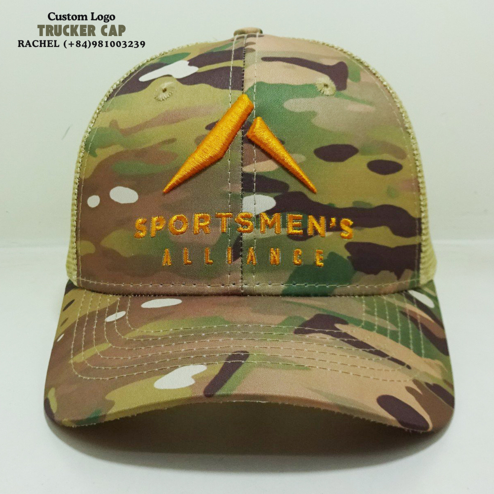 Camouflage/Beige Trucker Hats 6 Panels Structured Caps Gorras Slightly Curved Brim Adjustable Snapback Closure For Outdoor Event 2